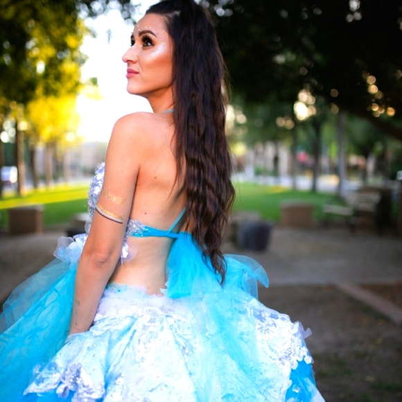 SAMPLE GOWN ONLY- RALUCA Turquoise Silver & White Wedding Ballgown - Picture 5 of 6